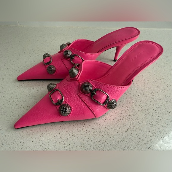 Balenciaga Cagole Leather Kitten Heels Fuchsia Pink Size EU 35 US 5 - Picture 7 of 11